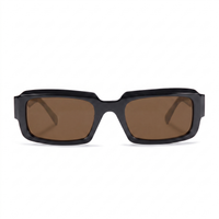 Rectangular sunglasses with a thick black frame and brown tinted lenses, shown from the front on a white background.