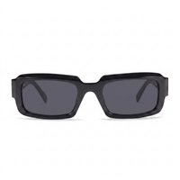 Black square sunglasses with dark gray lenses, shown from a front-facing perspective on a clean white background.