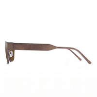 A pair of sunglasses with a thick, rectangular bronze-brown metal frame and matching temples, shown in a side profile view against a plain white background.