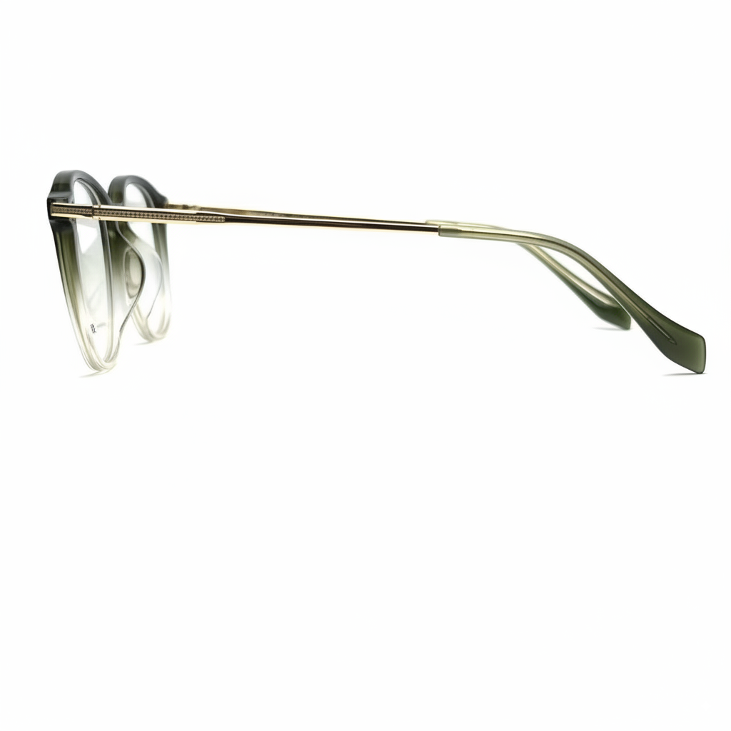 Eyeglasses with a gold frame on a white background
