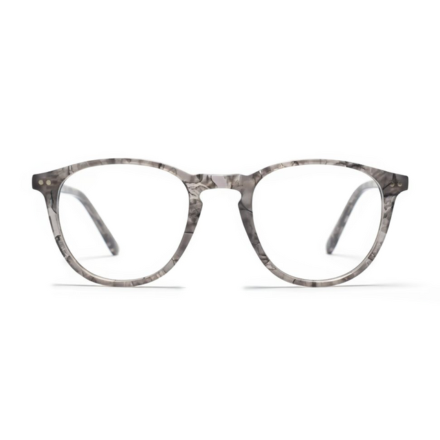 Marbled gray eyeglasses on a white background