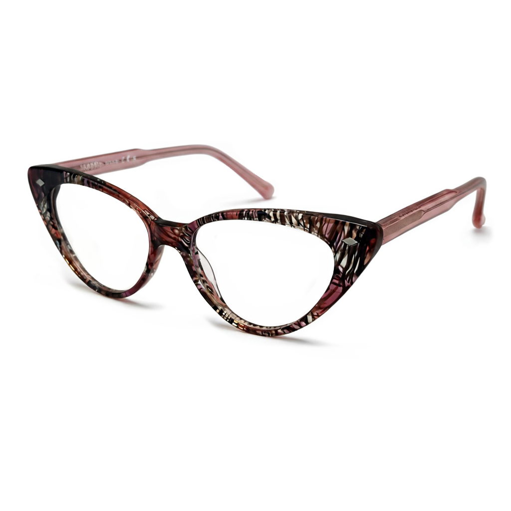 Cat-eye glasses with a tortoiseshell pattern on a white background