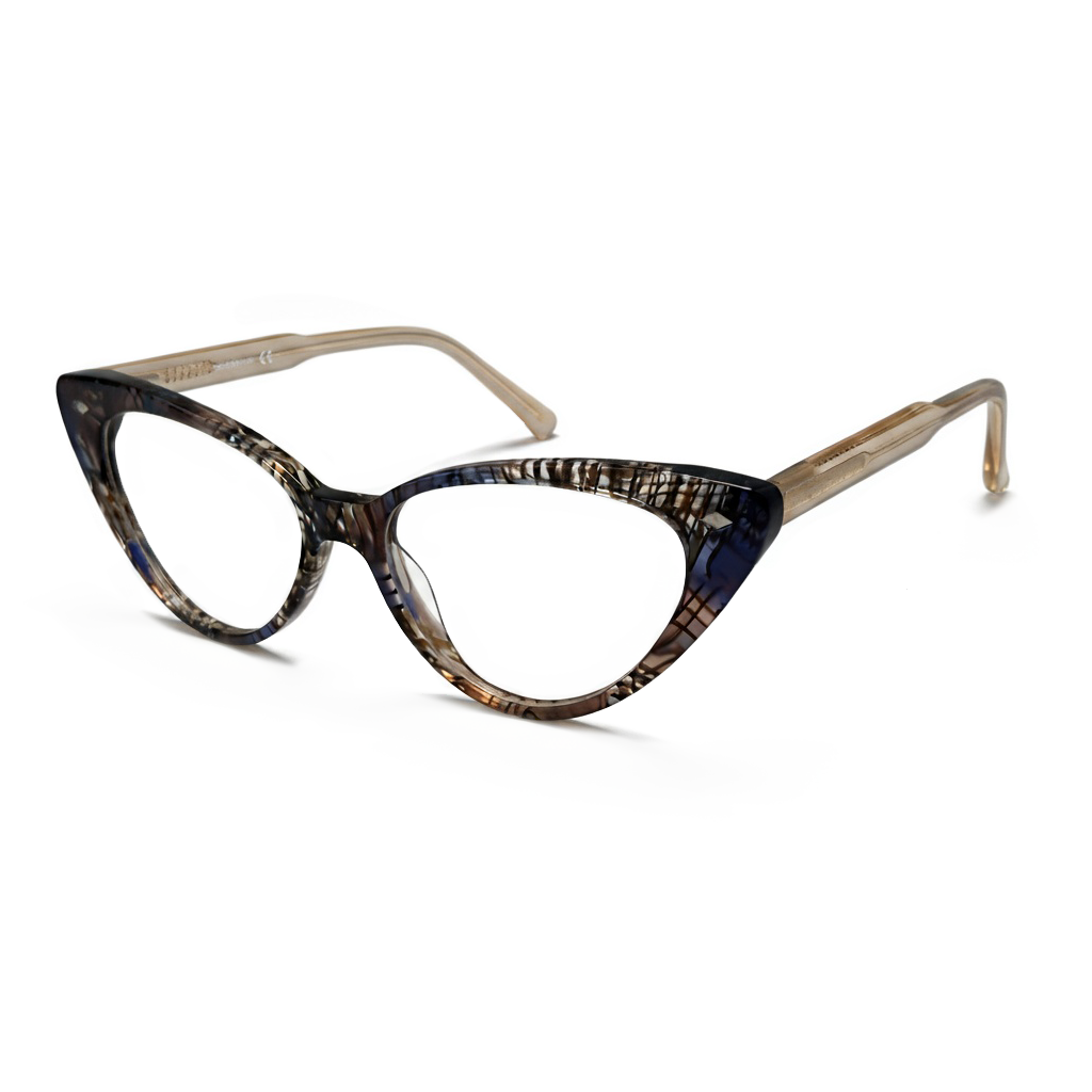 Cat-eye glasses with tortoiseshell pattern on a white background