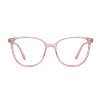Pink eyeglasses on a white background