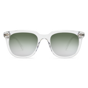 Clear frame sunglasses with green gradient lenses on a white background