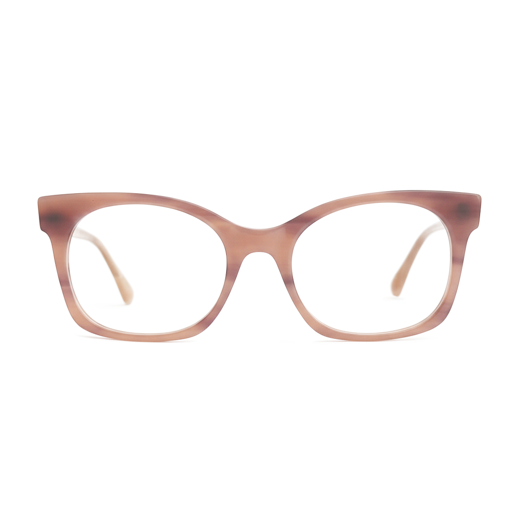 Cat-eye glasses with a brown and beige gradient frame on a white background