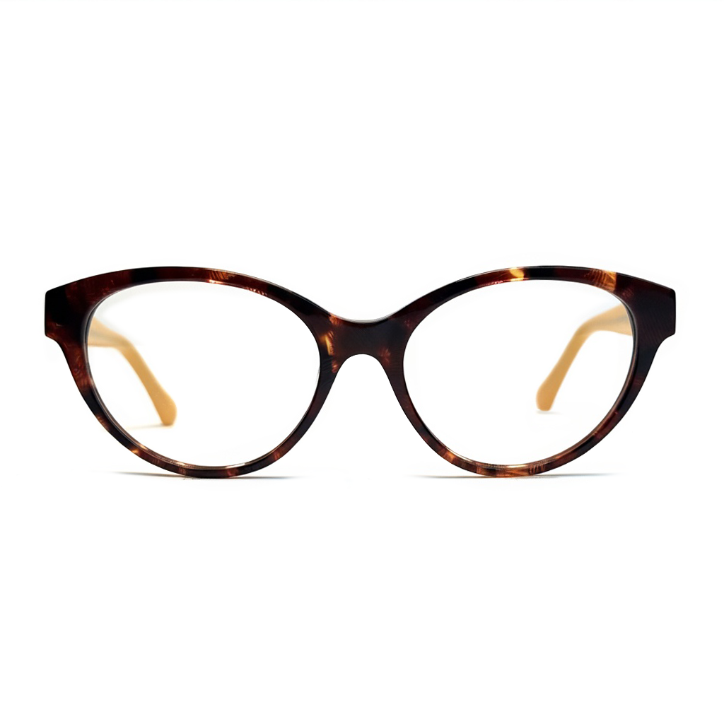 Tortoiseshell cat-eye glasses on a white background