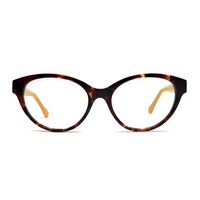 Tortoiseshell cat-eye glasses on a white background