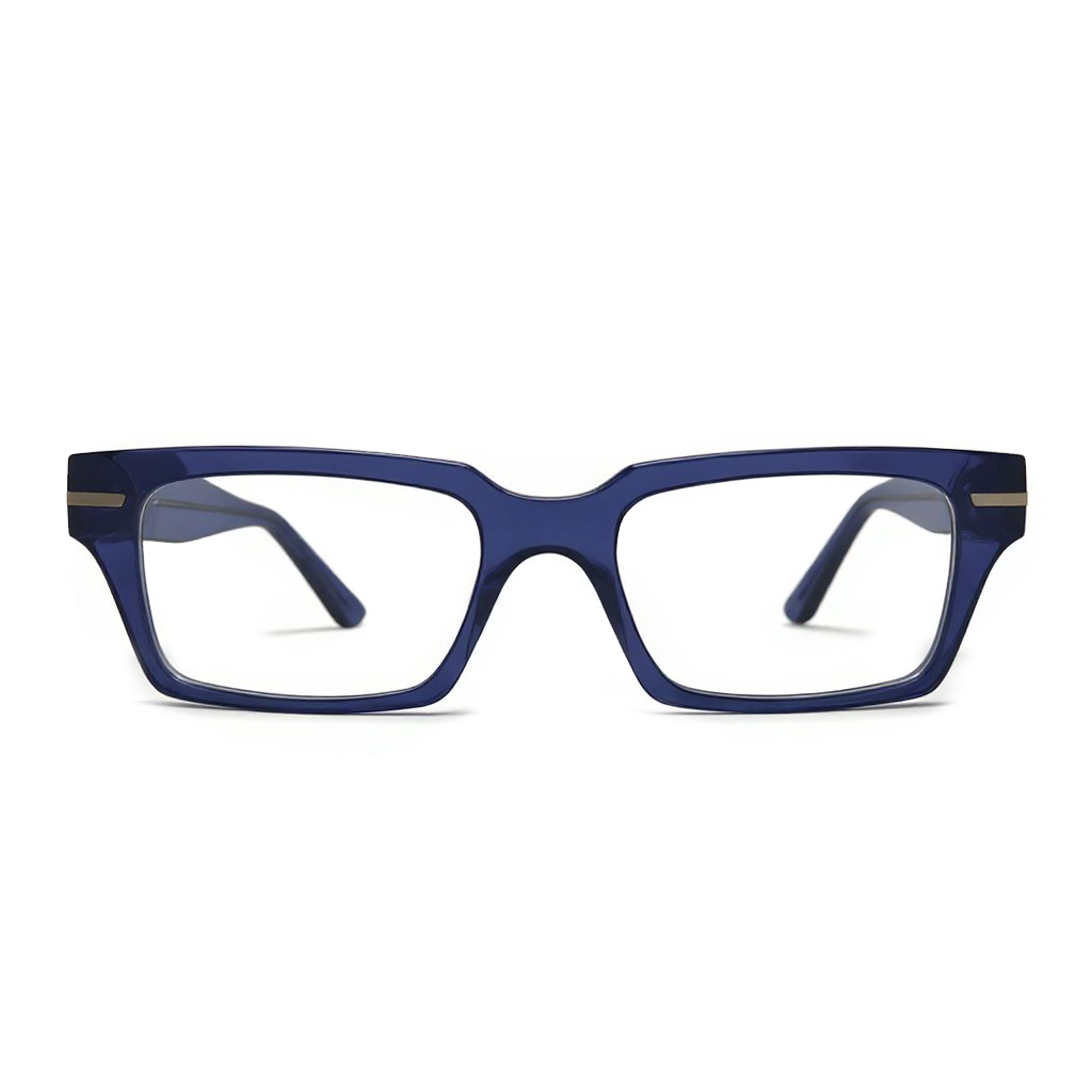 Blue eyeglasses on a white background