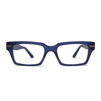 Blue eyeglasses on a white background
