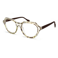 Pair of eyeglasses with a tortoiseshell frame on a white background
