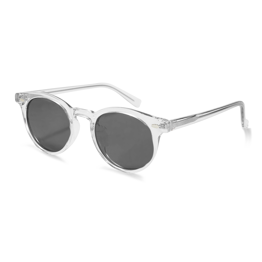 Black sunglasses with thin metal frame on a white background