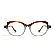 Eyeglasses with a tortoiseshell frame on a white background