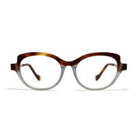 Eyeglasses with a tortoiseshell frame on a white background