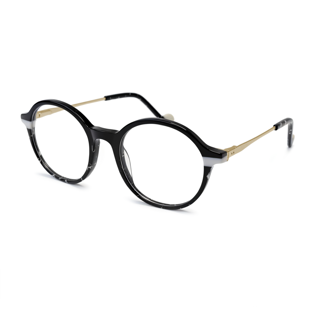 Black and gold eyeglasses on a white background