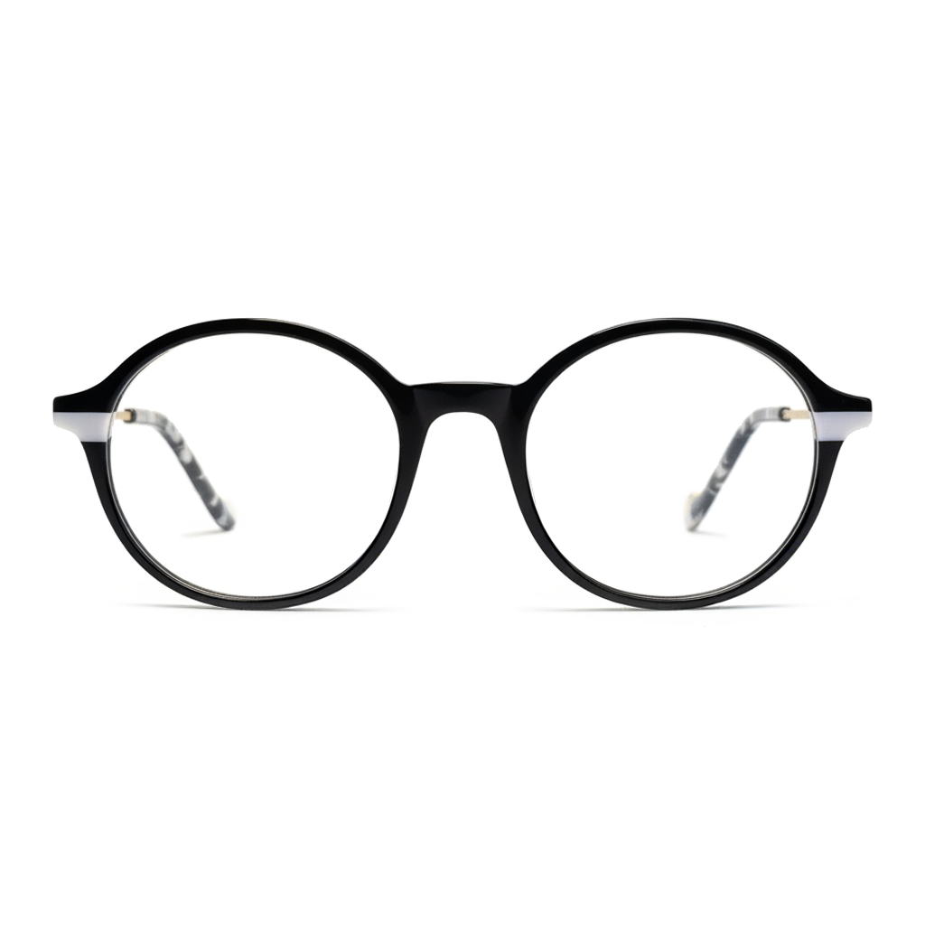 Black round eyeglasses on a white background