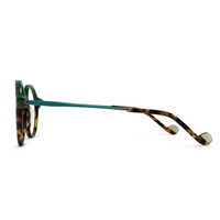 Round eyeglasses with a tortoiseshell frame on a white background