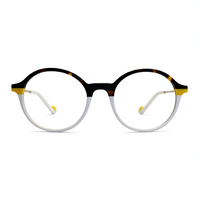 Round eyeglasses with a black and white frame on a white background