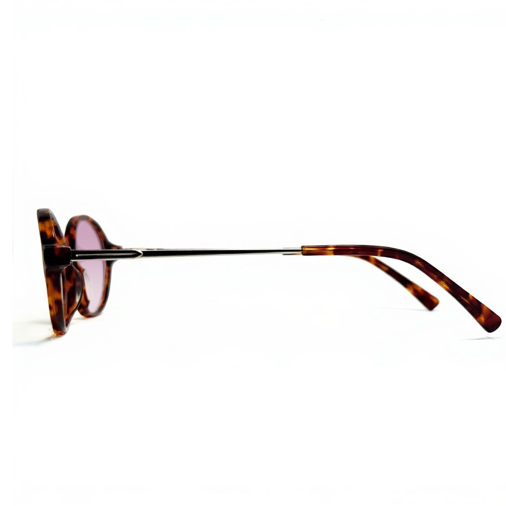 Sunglasses with tortoiseshell frame and brown lenses on a white background
