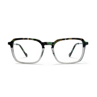 Multicolored eyeglasses on a white background