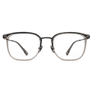 Cat-eye glasses with black and silver frame on a white background