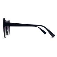 Black sunglasses with a brand logo on a white background