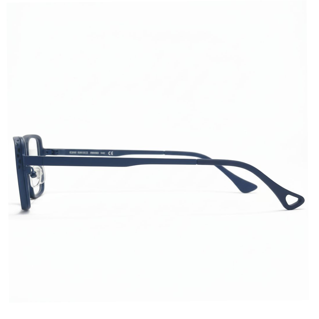 Navy blue eyeglasses on a white background