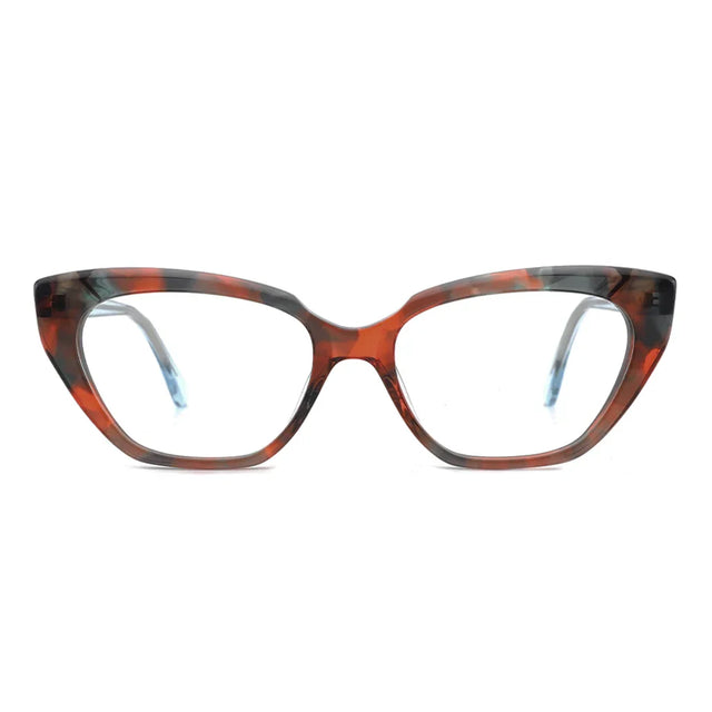 Cat-eye glasses with tortoiseshell frame on a white background