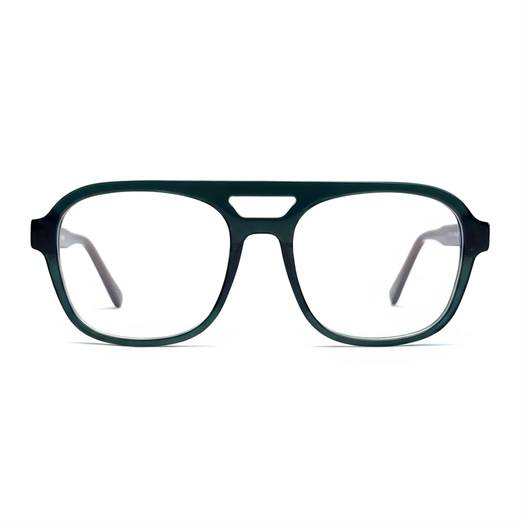 Green eyeglasses on a white background