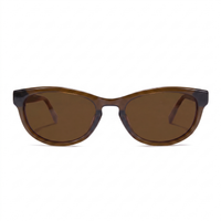 A pair of cat-eye sunglasses with a translucent brown acetate frame and matching brown tinted lenses, shown against a plain white background.