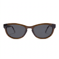 Oversized cat-eye sunglasses with a translucent brown acetate frame and dark gray lenses, shown against a plain white background.