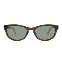 Oversized sunglasses with a translucent brown and black tortoiseshell frame and muted green-gray lenses, shown against a plain white background.