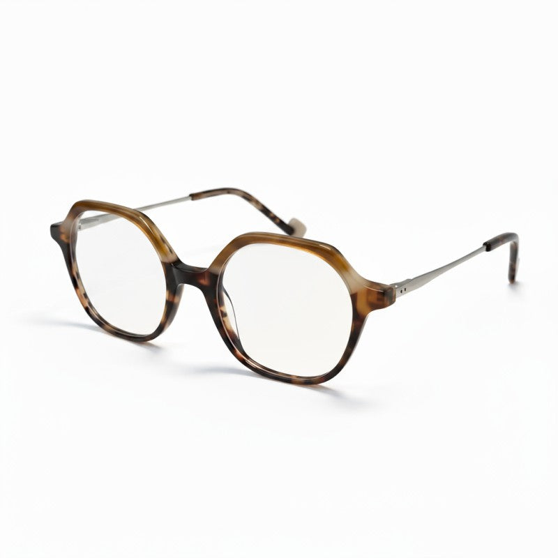 Round eyeglasses with tortoiseshell frame on a white background