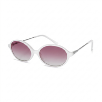 Oval sunglasses with a translucent white frame and gradient pink-tinted lenses, shown on a clean white background.