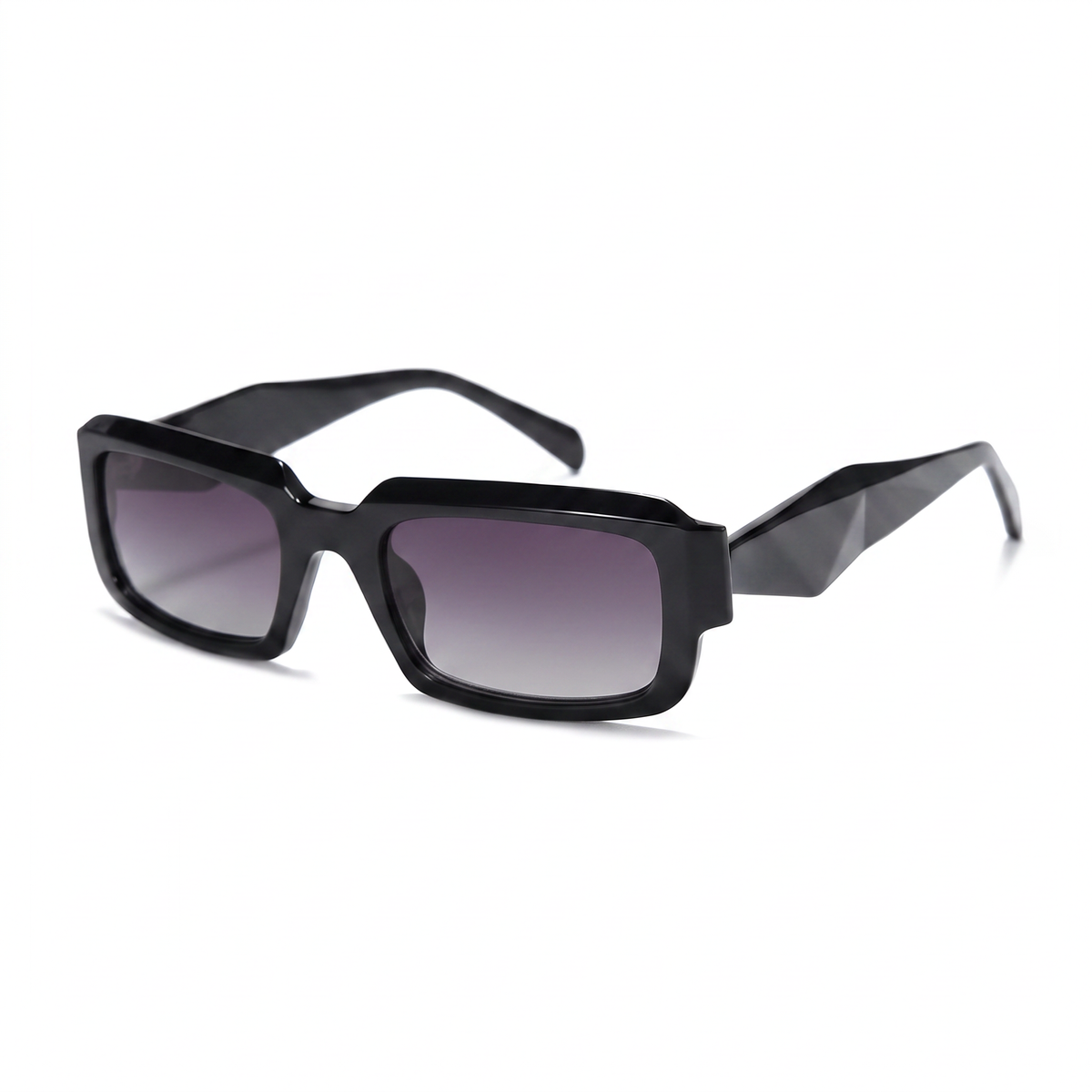 Rectangular sunglasses with a glossy black frame and gradient gray lenses, shown on a clean white background.