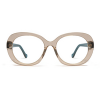 Round eyeglasses with a beige frame on a white background