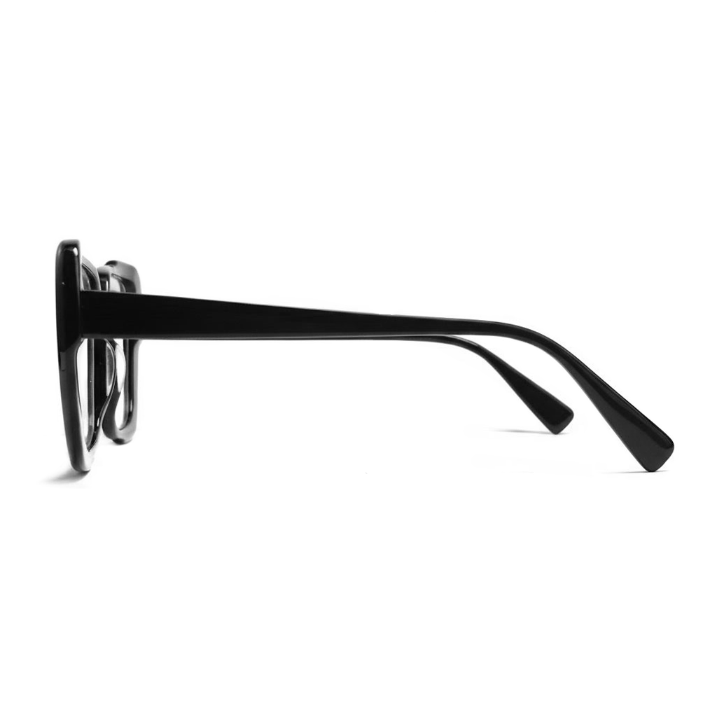 Sunglasses with black frame and dark lenses on a white background