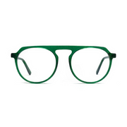 Green eyeglasses on a white background