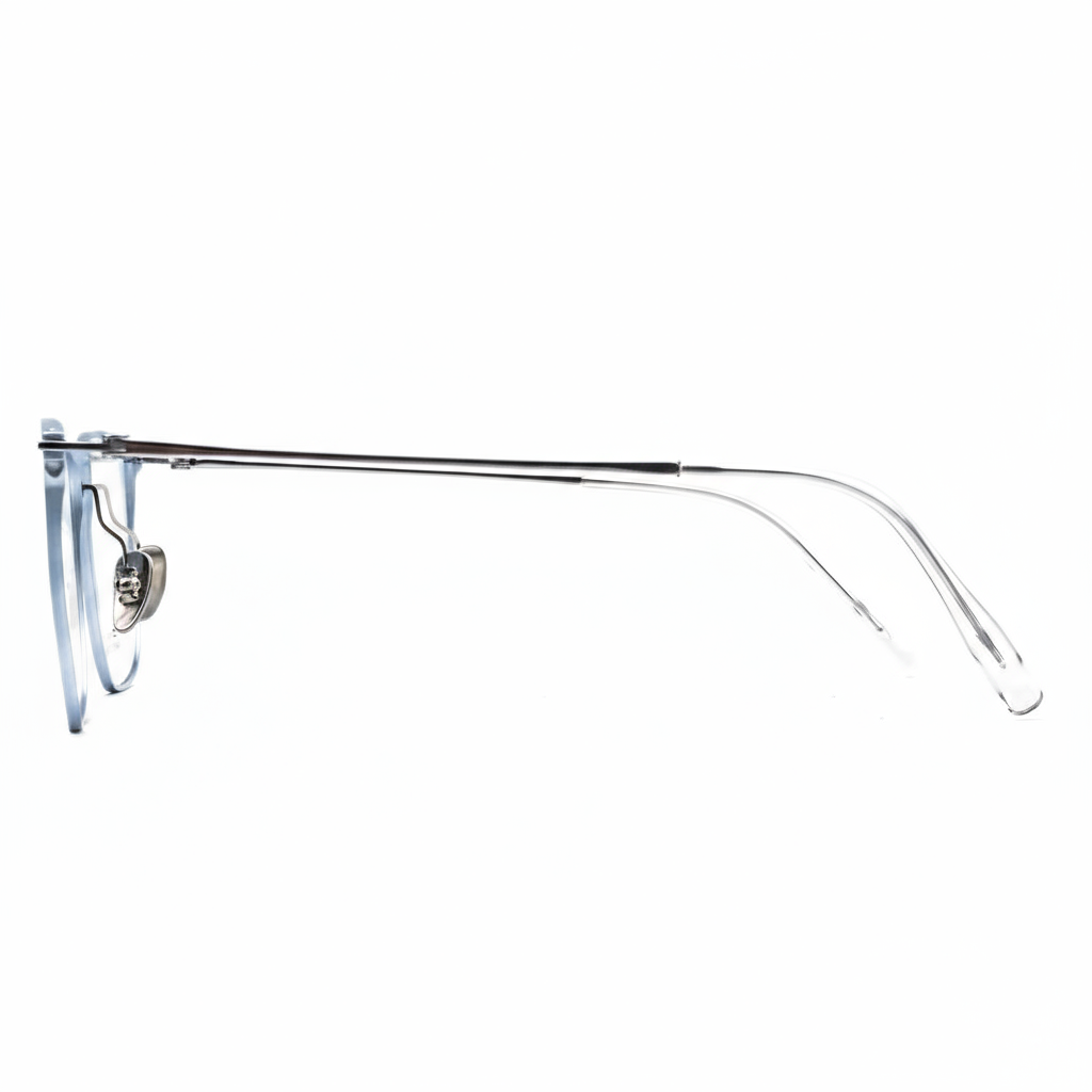 Eyeglasses with a decorative pendant on a white background