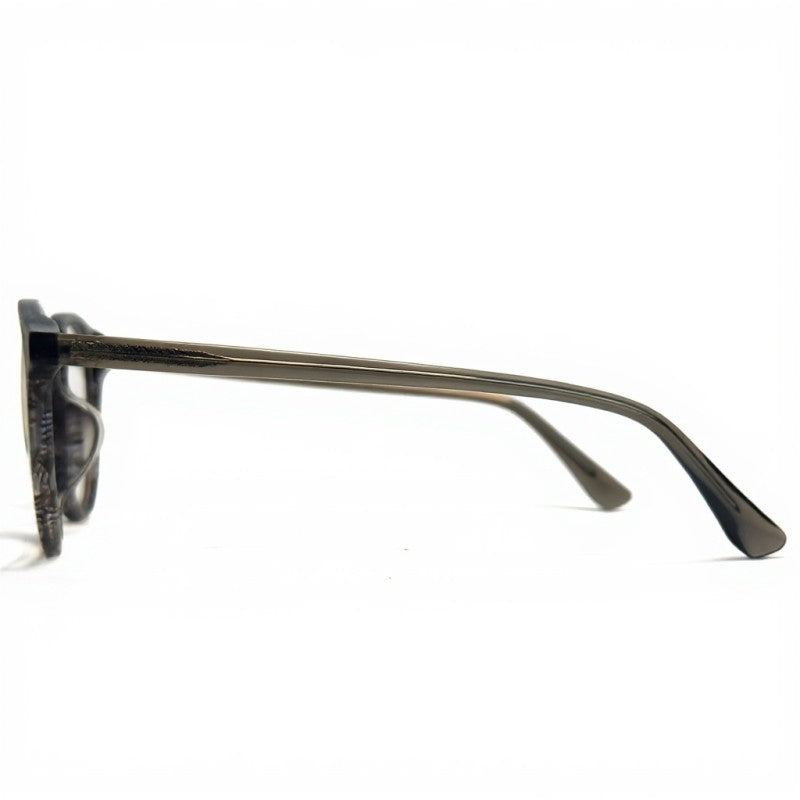 Eyeglasses with a dark frame on a white background
