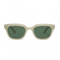 Rectangular sunglasses with a translucent light beige frame and dark green lenses, shown from the front on a white background.