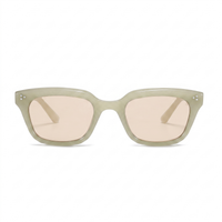 Oversized square sunglasses with a translucent sage green acetate frame and light pink-tinted lenses, shown against a plain white background.