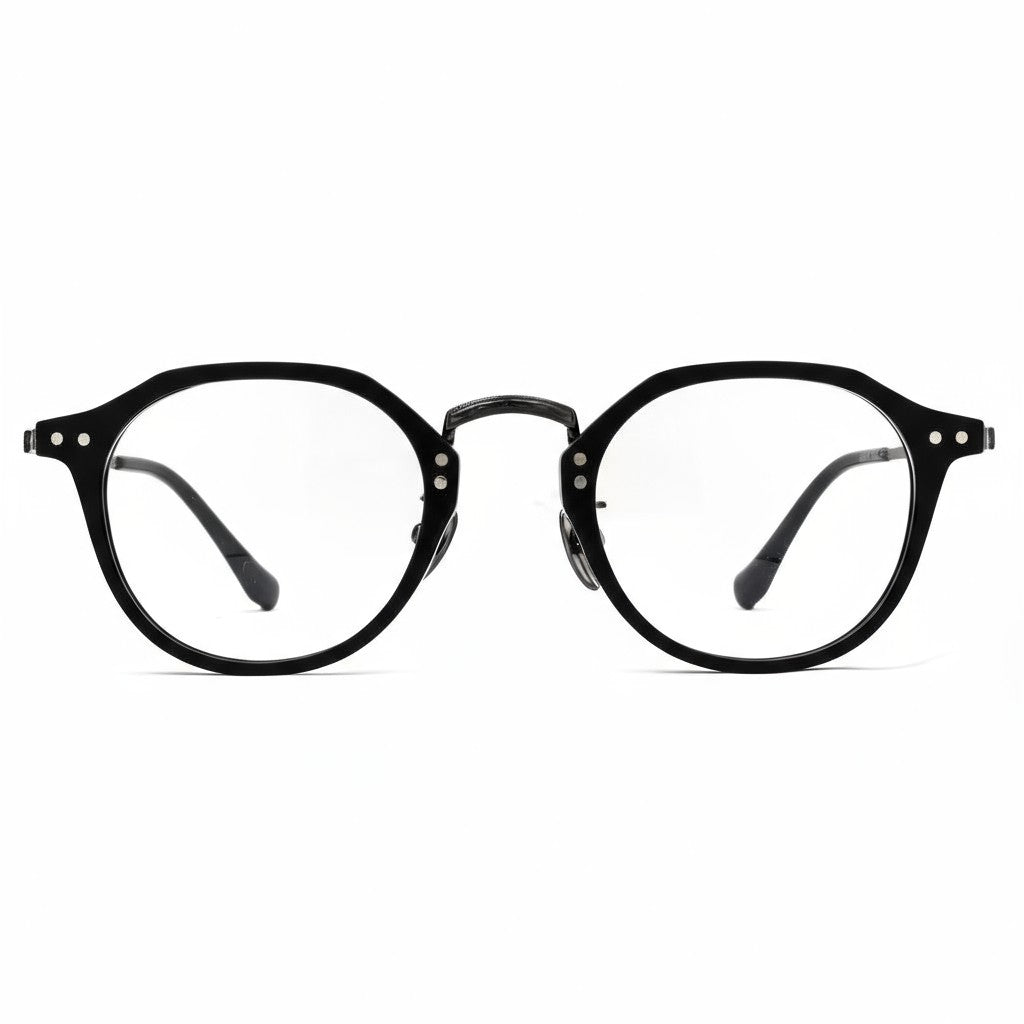 Black round eyeglasses on a white background