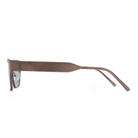 A pair of vintage-style metal sunglasses with a square frame and thick temples, shown in profile against a plain white background.