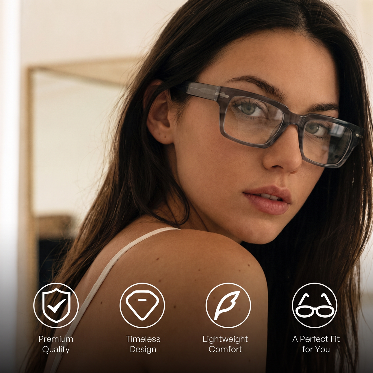 Mineral Grey Acetate Rectangular Frame, Effortlessly Elevate Your Everyday Presence