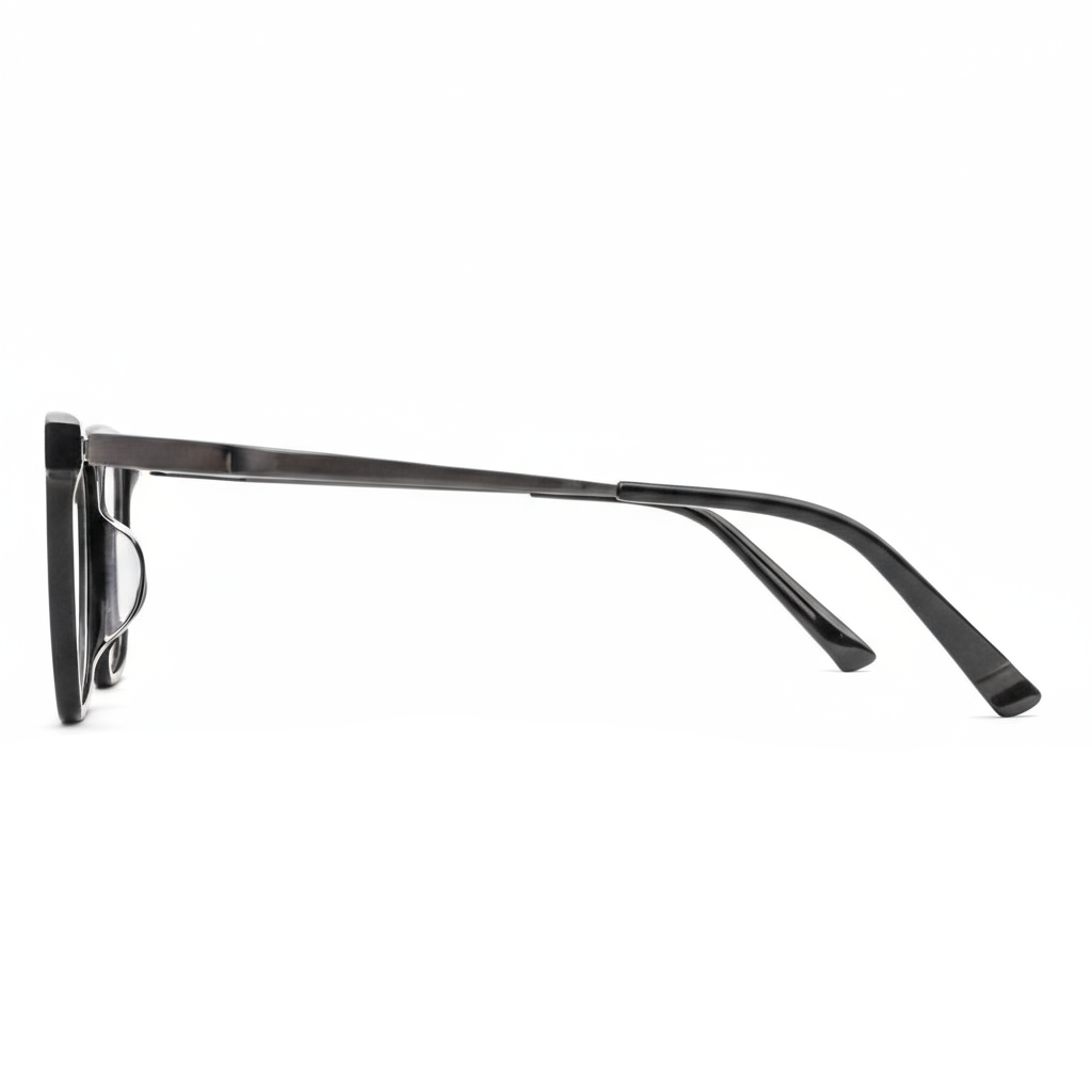 Black sunglasses with a reflective surface on a white background