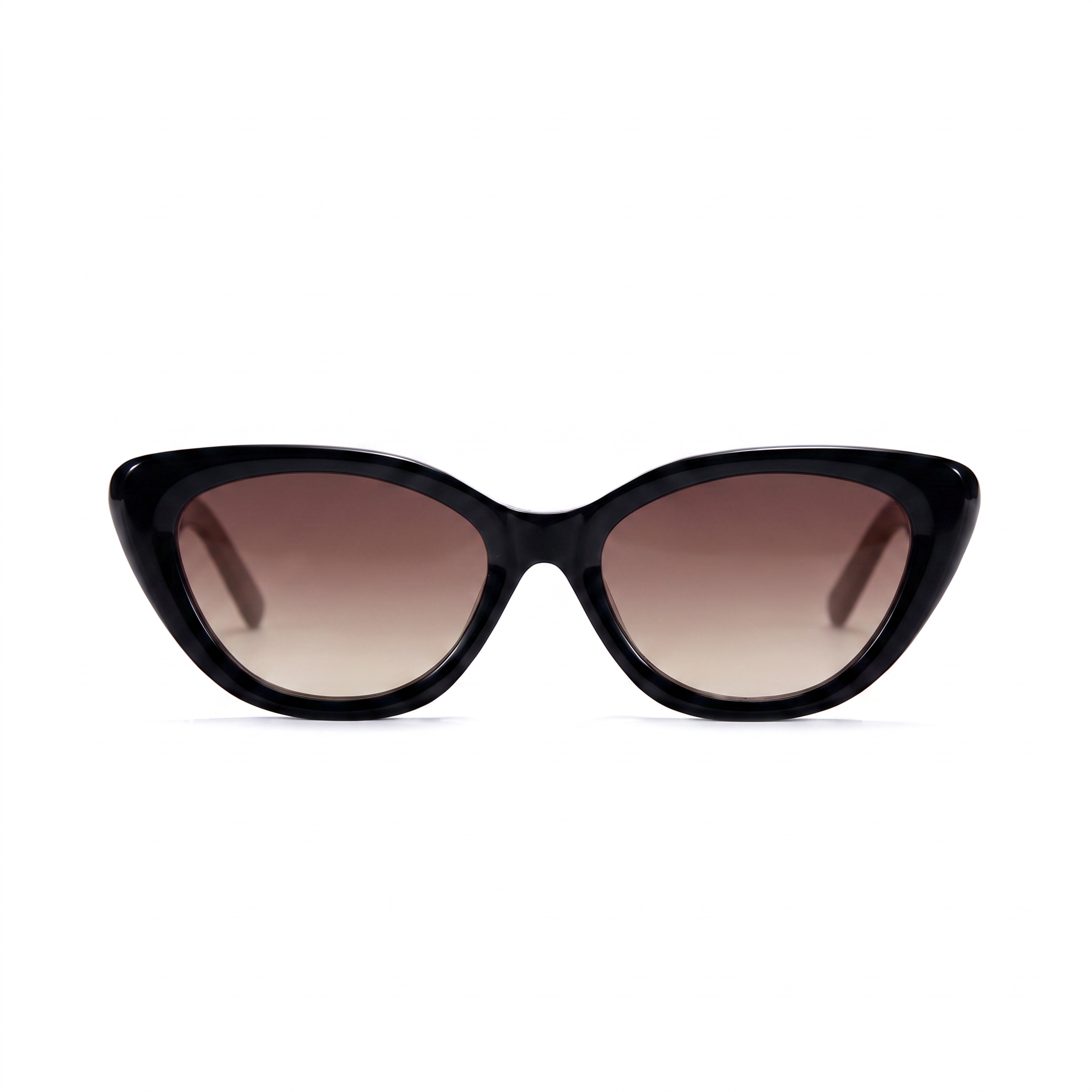Black cat-eye sunglasses with brown gradient lenses, shown from the front on a white background.