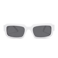 White square sunglasses with dark gray lenses, shown from the front on a solid white background.