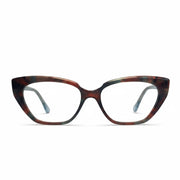 Cat-eye glasses with tortoiseshell frame on a white background