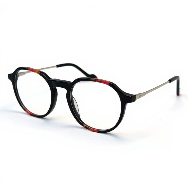 Round eyeglasses with black frame on a white background